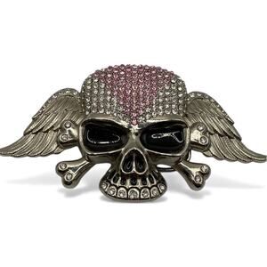 Rhinestone Skull & Wings Belt Buckle